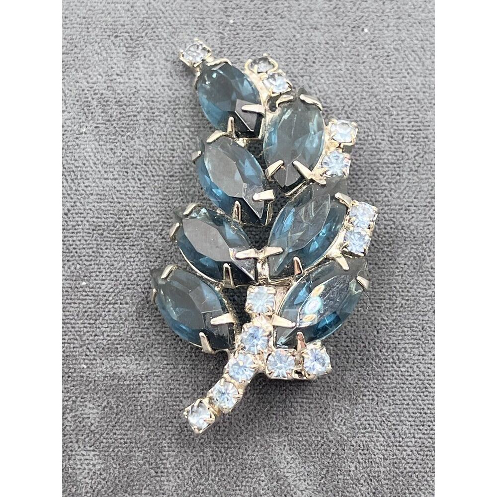 Deep Aqua Blue Brooch Pin Tree Blue Rhinestones Holiday Christmas